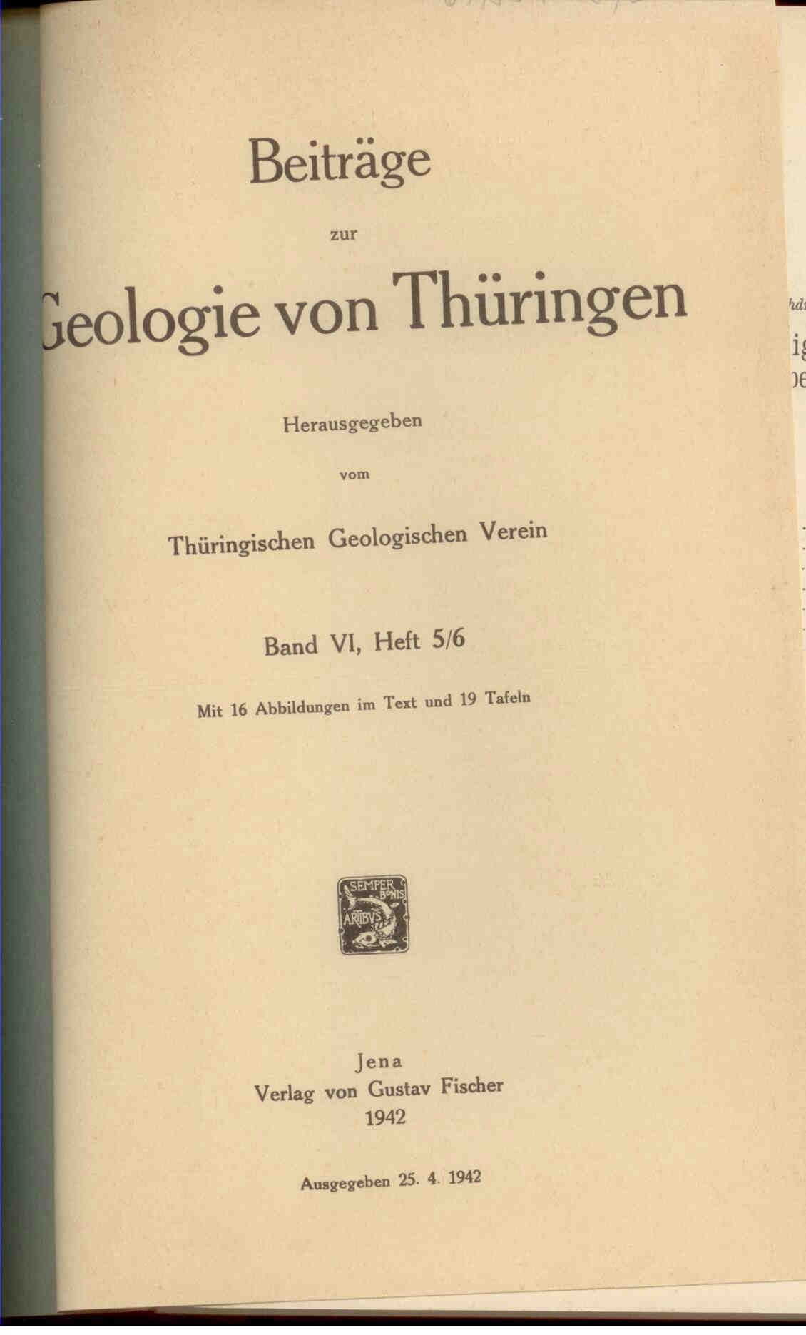 Beiträge zur Geologie von Thüringen. Band VI Heft 5/6