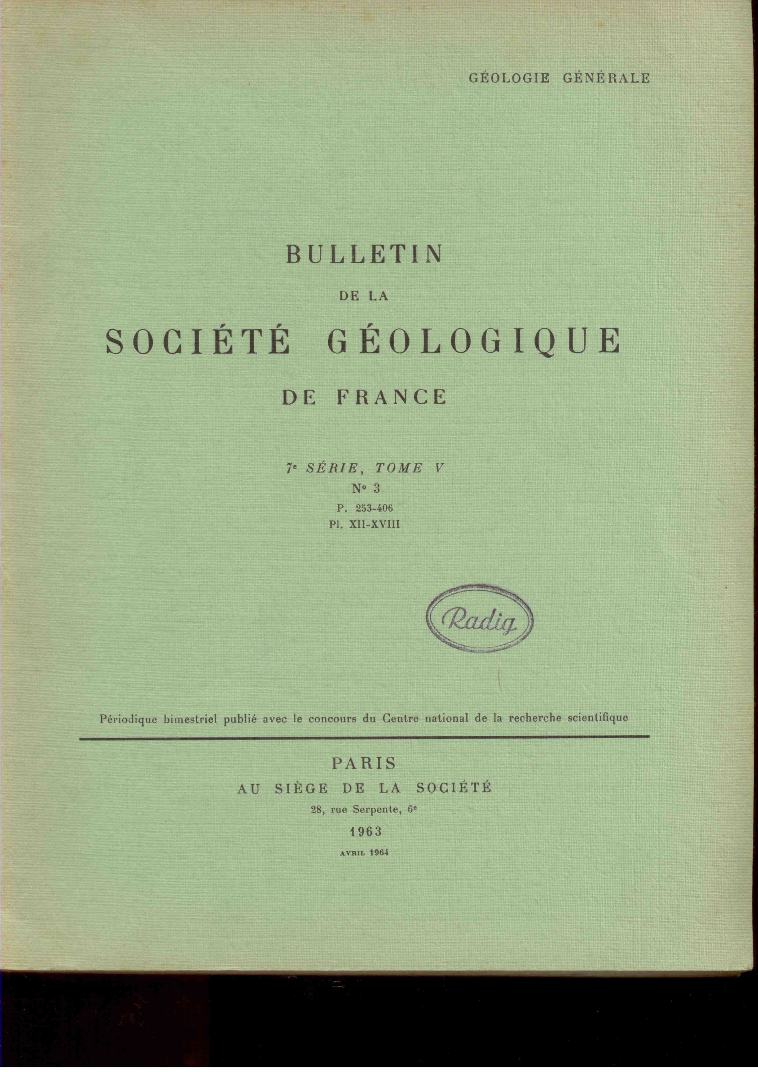 Bulletin de la Societe Geologiqe de France. 7 Serie, Tome V, Nr. 3, 
