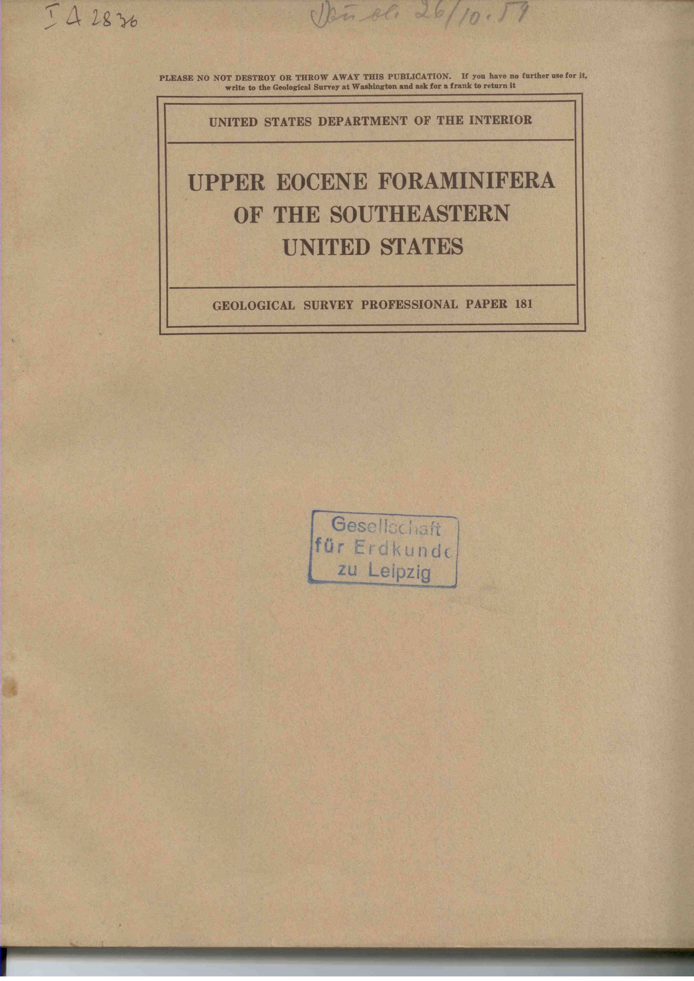 Cushman J. A.: Upper Eocene Foraminifera of the Southeastern United States