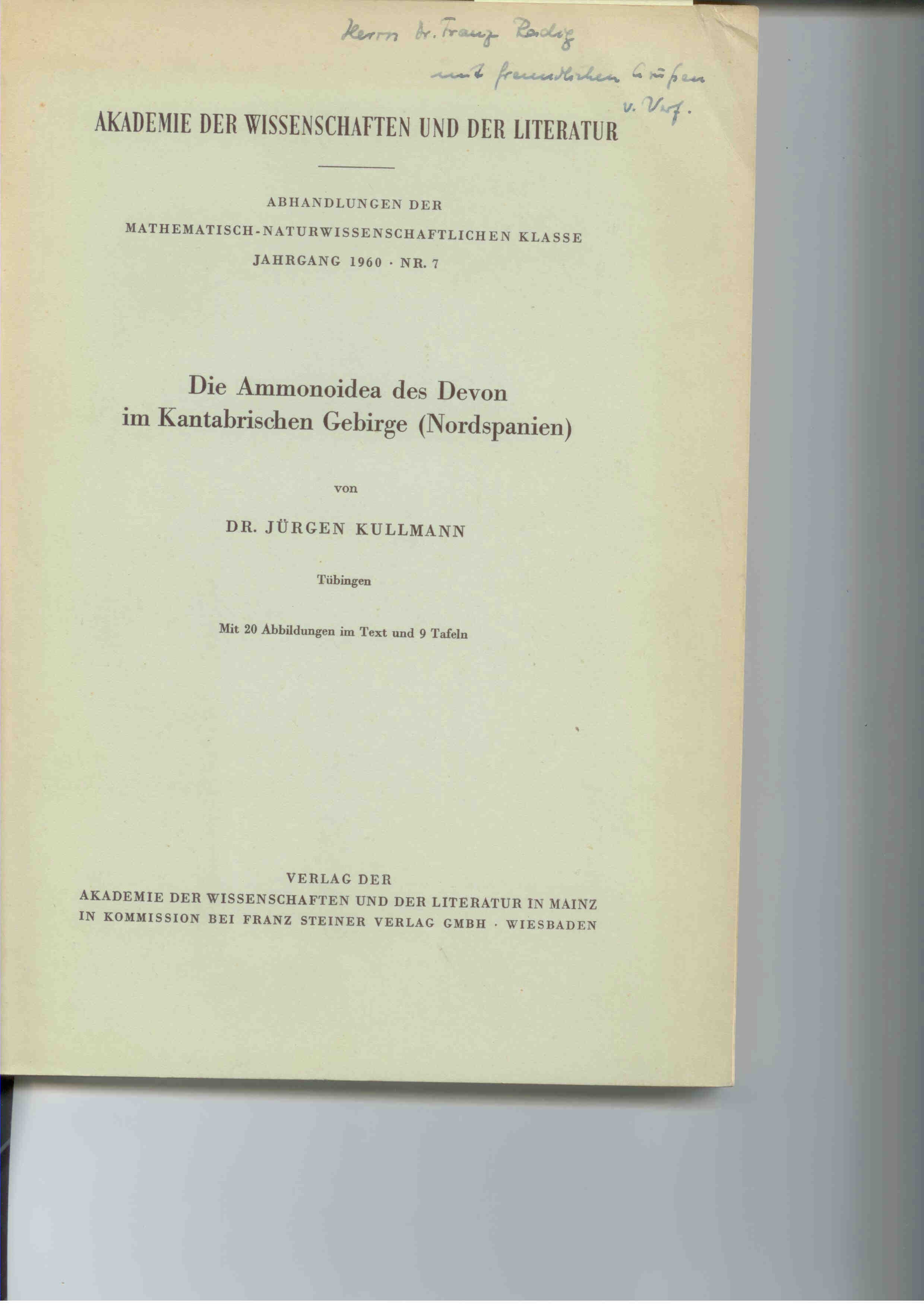 Kullmann, J.: Die Ammonoidea des Devon im Kantabrischen Gebirge (Nordspanien)