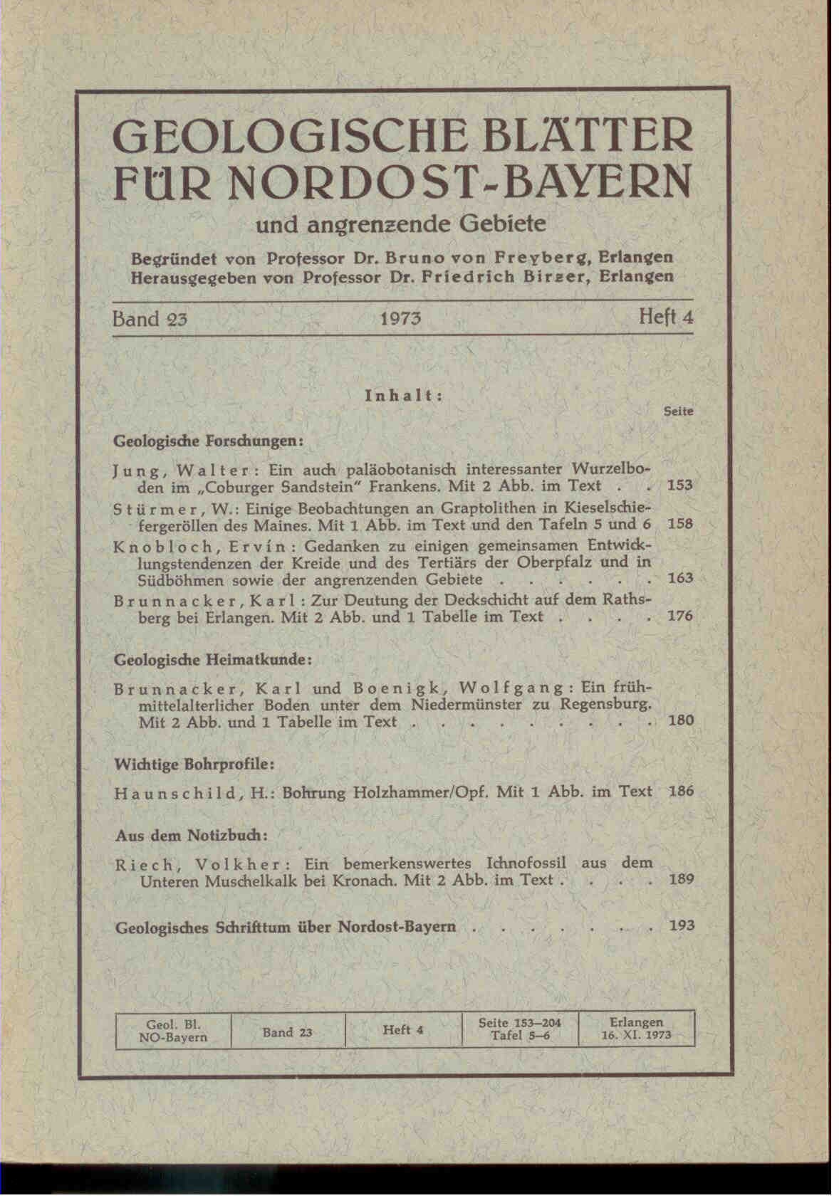 Freyberg, B. von (Hrsg.).: Geologische Blätter für Nordost-Bayern und angrenzende Gebiete. Band 23, 1973, Heft 4