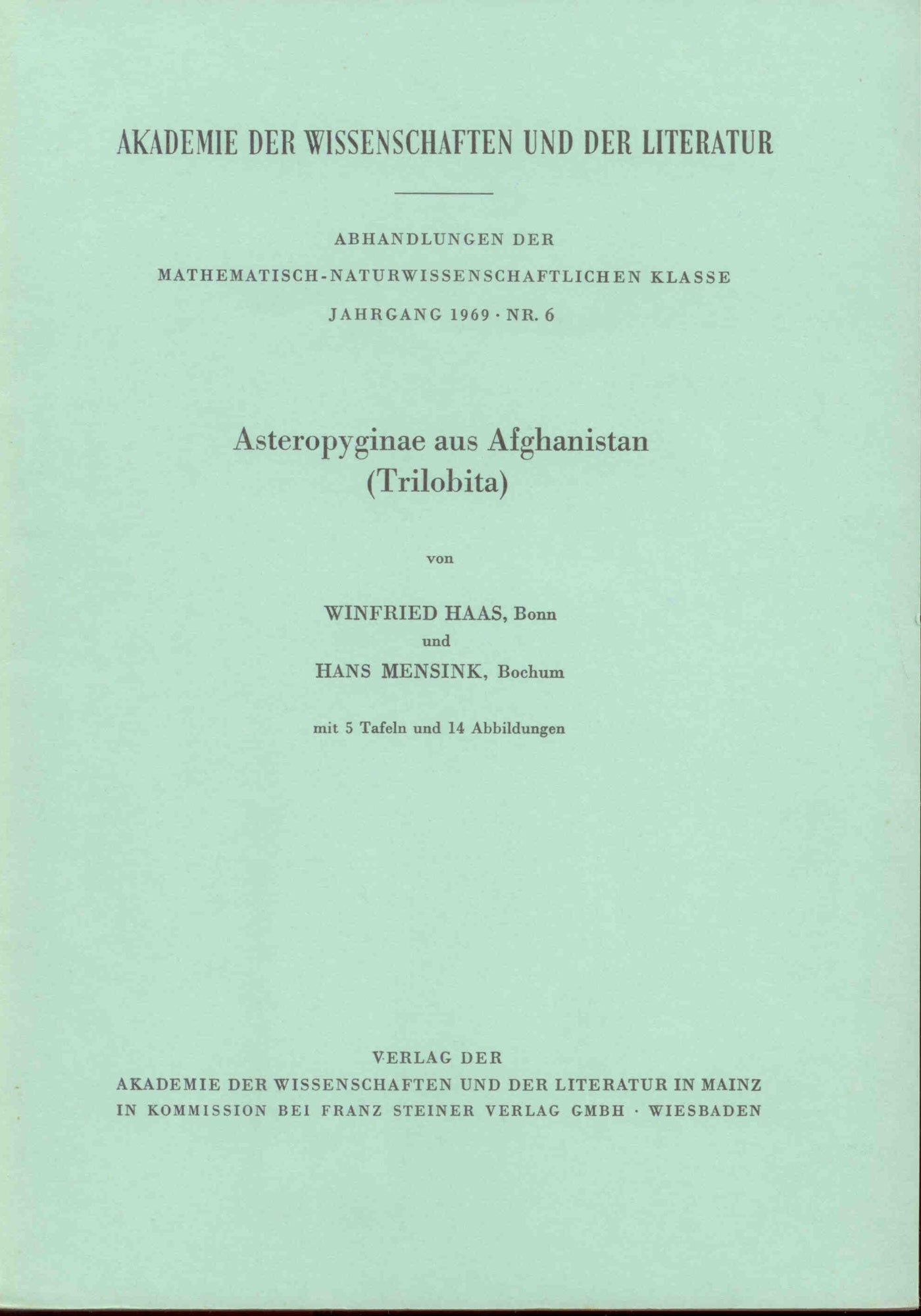 Haas, W. , Mensink, H.: Asteropyginae aus Afghanistan (Trilobita)