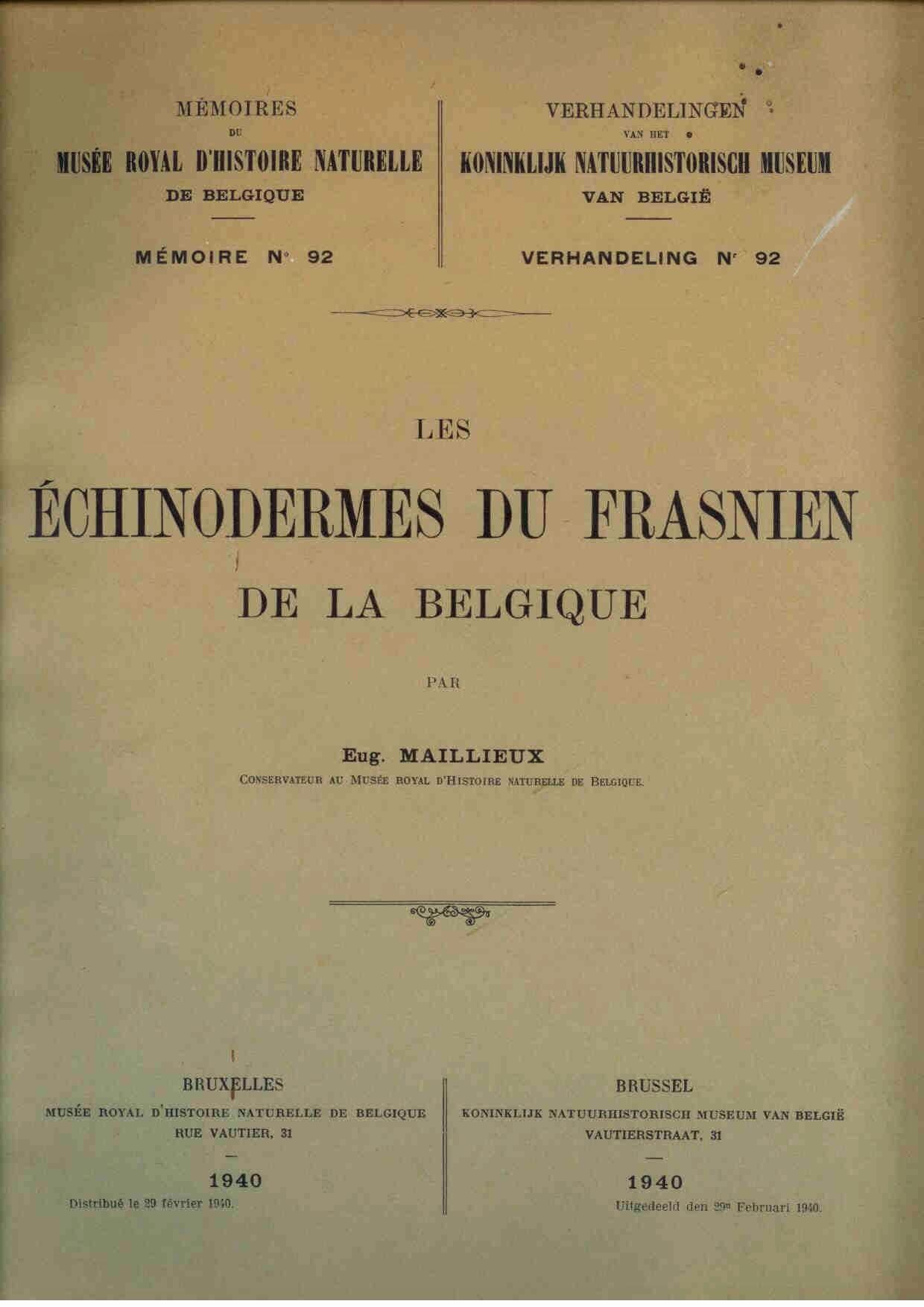 Maillieux, E.: Les Echinodermes du Frasnien de la Belgique.