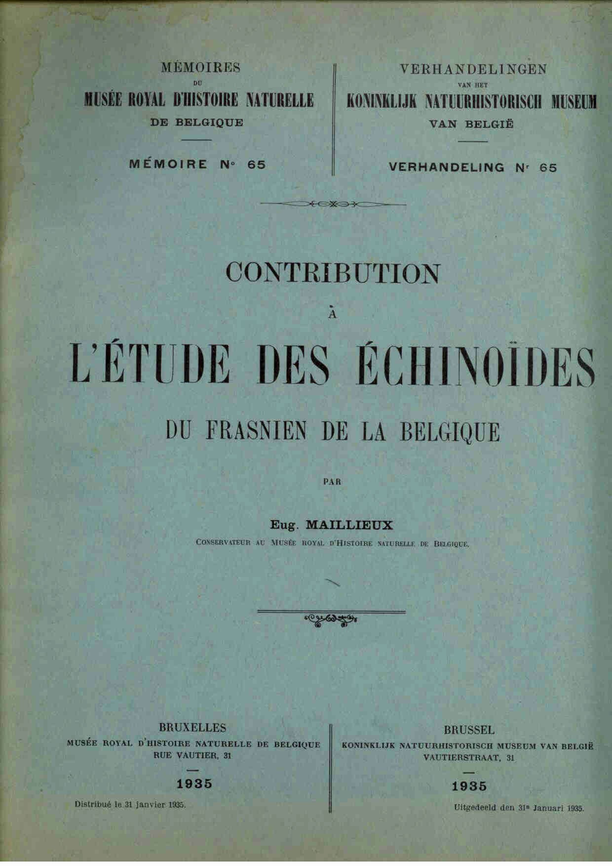 Maillieux, E.: Contribution a l’étude des Echinoides du Frasnien de la Belgique.