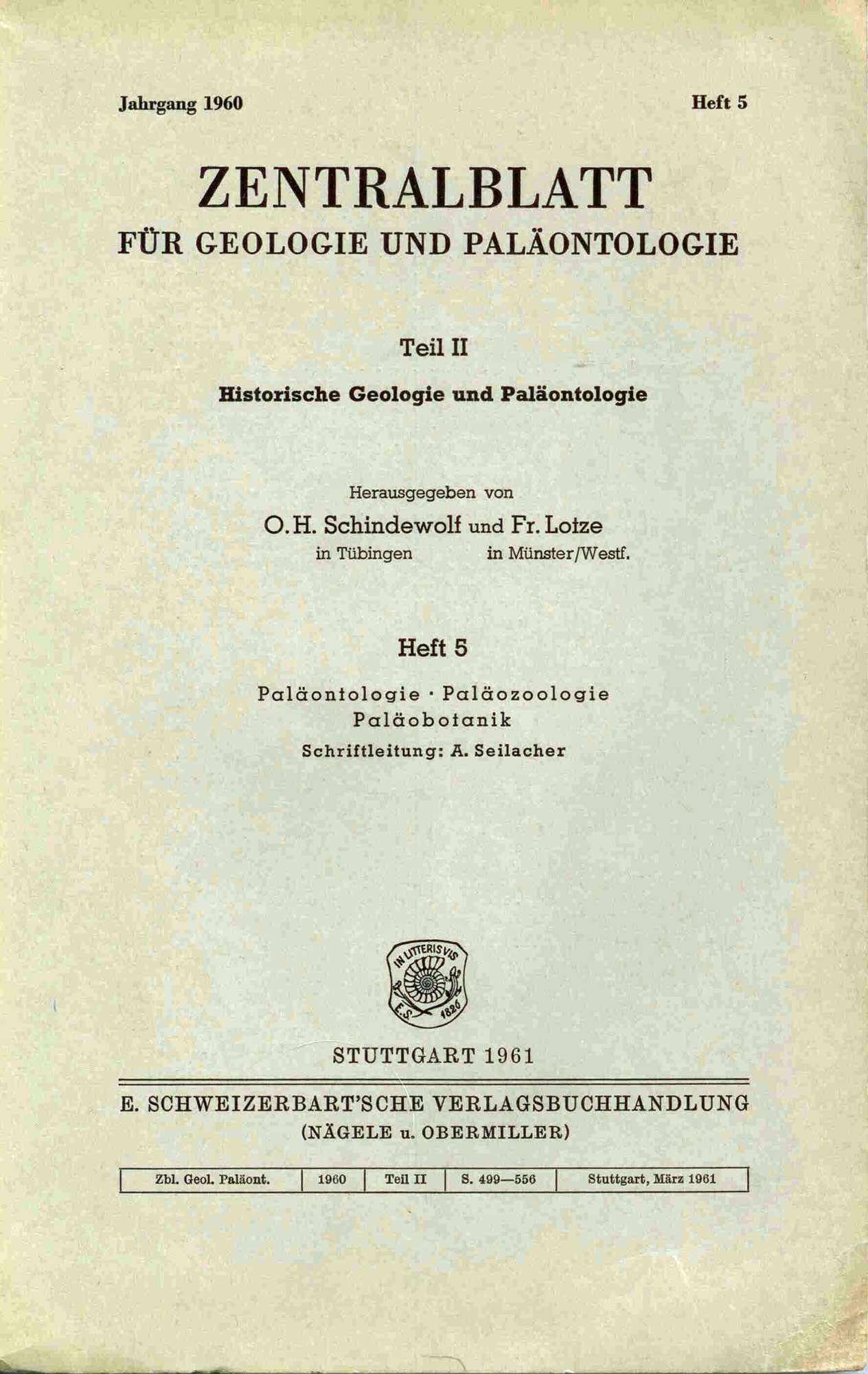 Schindewolf O. H., Lotze Fr.: Zentralblatt für Geologie und Paläontologie 