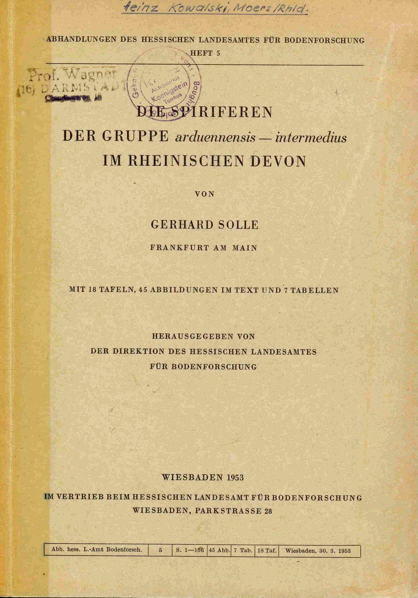 Solle, G.: Die Spiriferen der Gruppe arduennensis-intermedius im rheinischen Devon. 