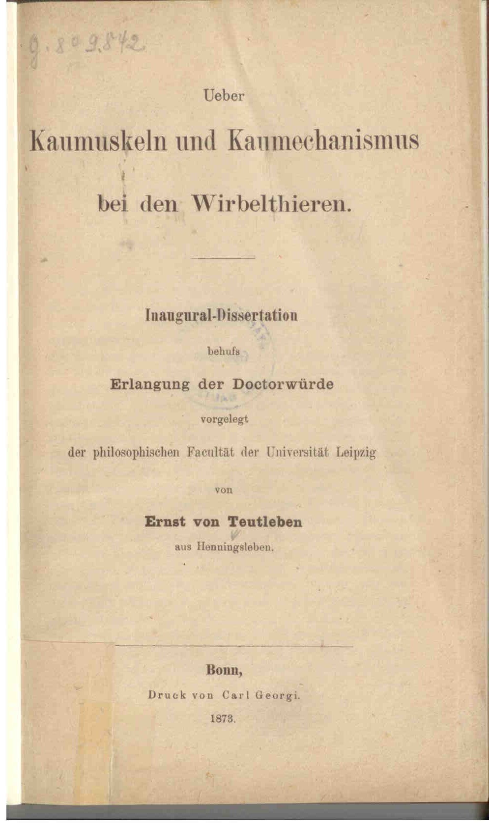 Teutleben, E. v.: Über Kaumuskeln und Kaumechanismus bei Wirbelthieren