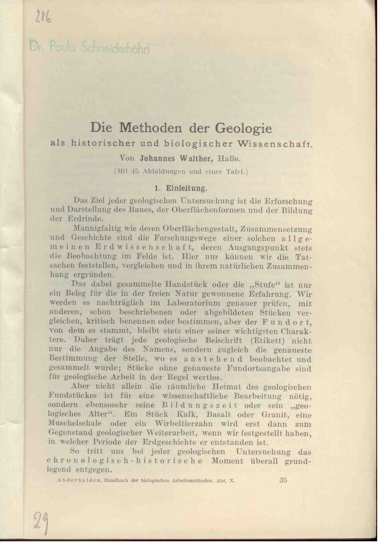 Walther, J.: Die Methoden der Geologie als historischer und biologischer Wissenschaft.