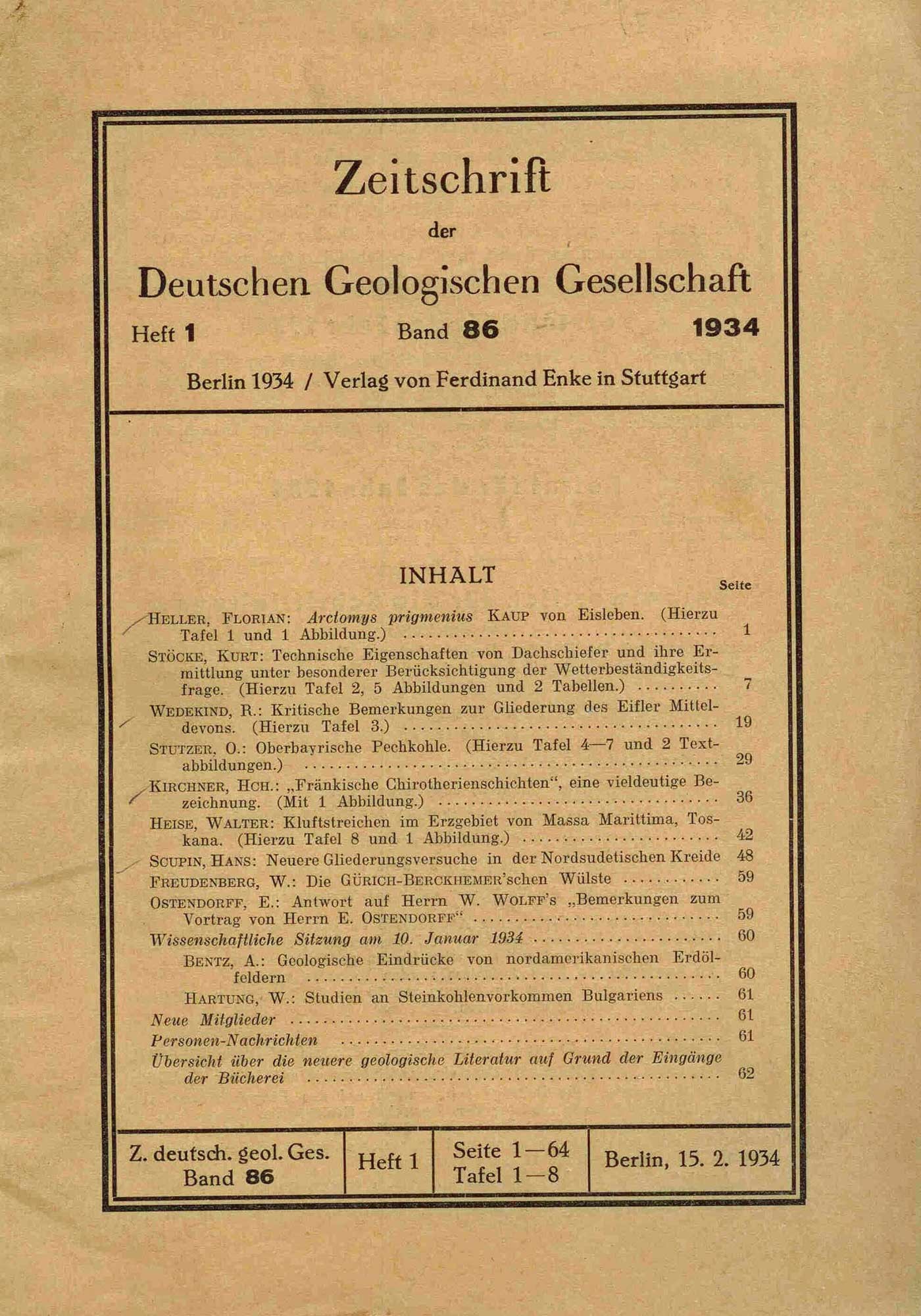 Zeitschrift der Deutschen Geologischen Gesellschaft. Band 86, Heft 1, 15. 02. 1934.
